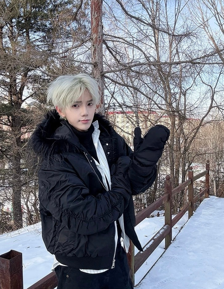 【高品質】Fur Hooded Bomber Jacket mry001984