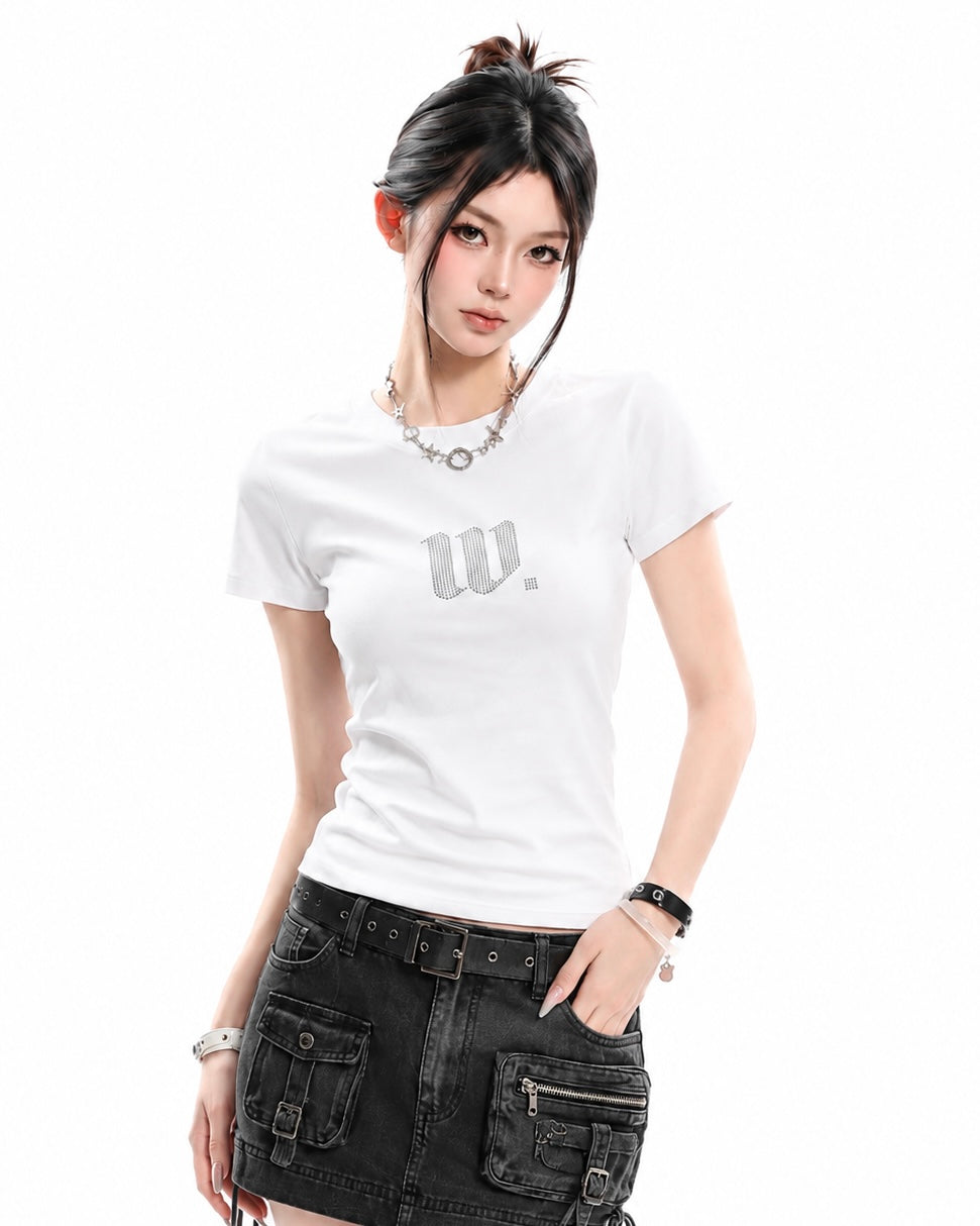 【トップス】ラインストーンロゴTシャツ mry002422