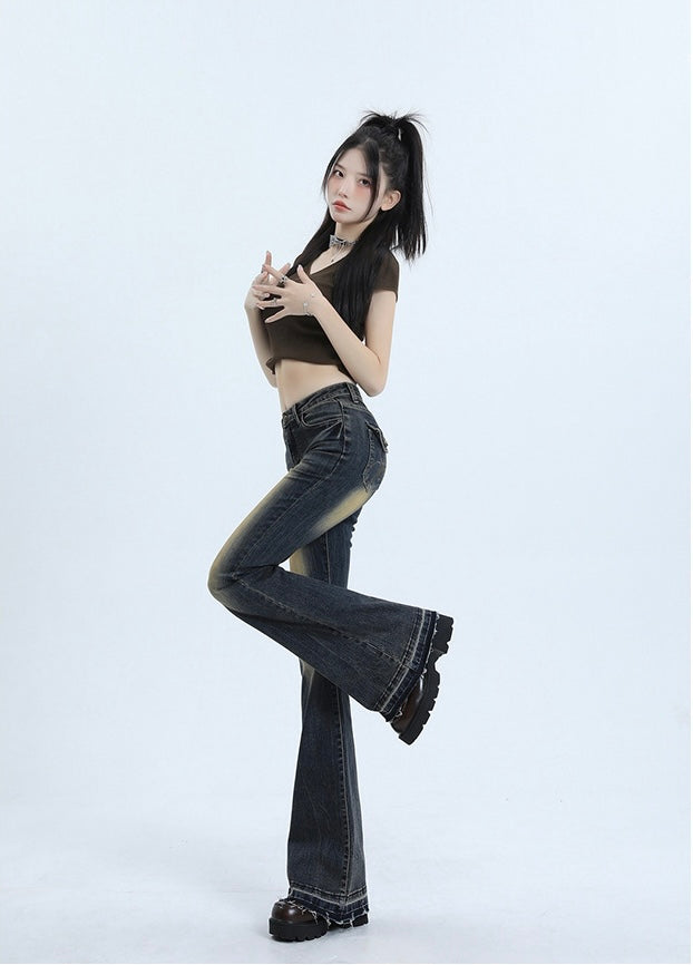 Retro Flare Wash Denim Pants mry001747