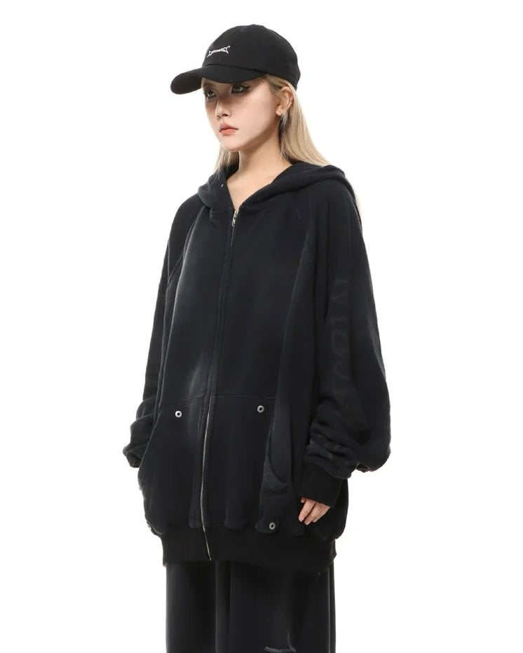 【評価★4.8以上／Tops】UNISEX DAMAGE DOLMAN ZIP HOODIE mry001907