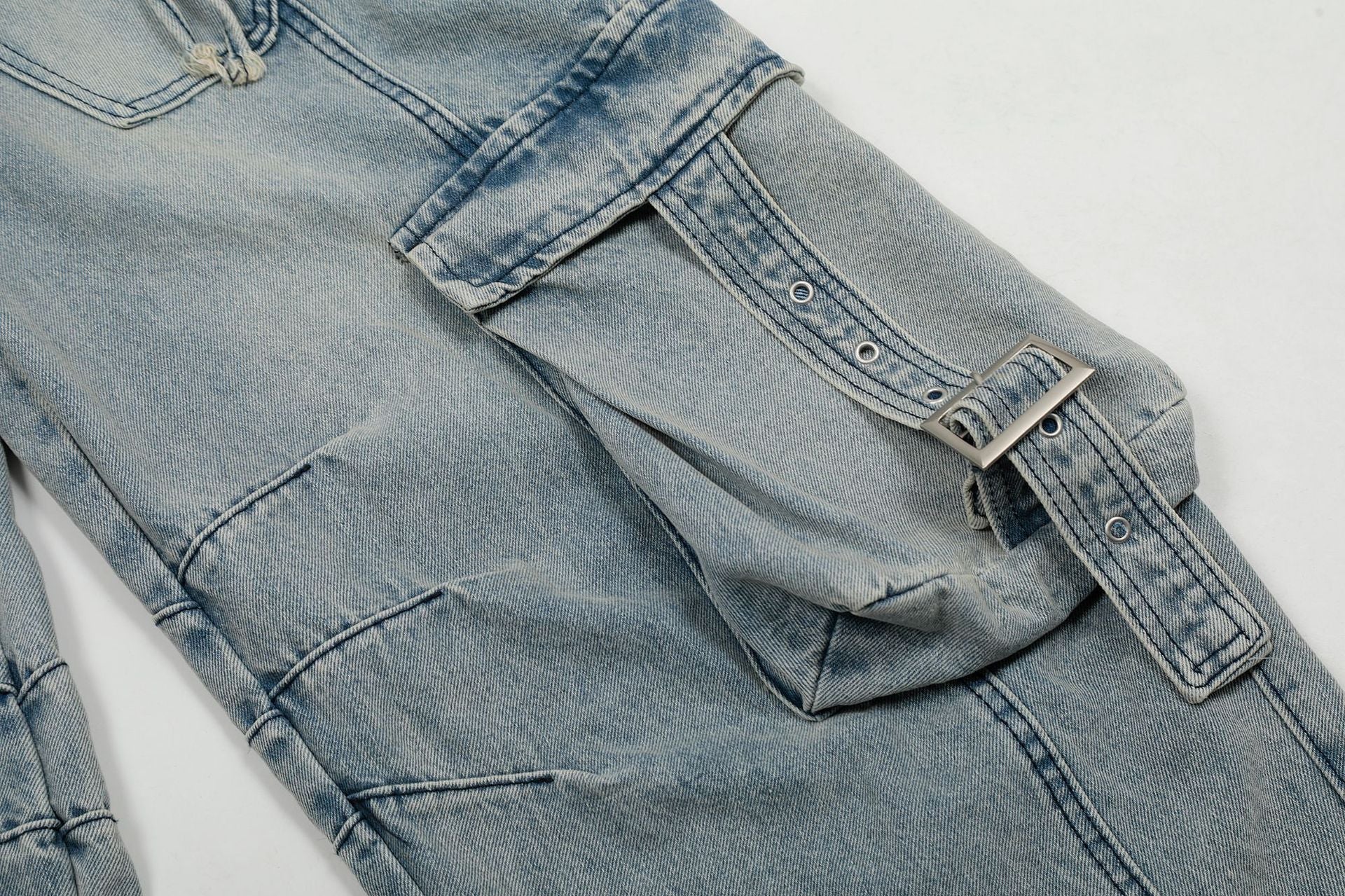 【2color】Shadow Buckle Wide Cargo Denim Pants mry001700