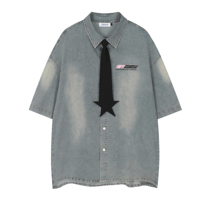 Star Tie Washed Denim Shirt mry001738