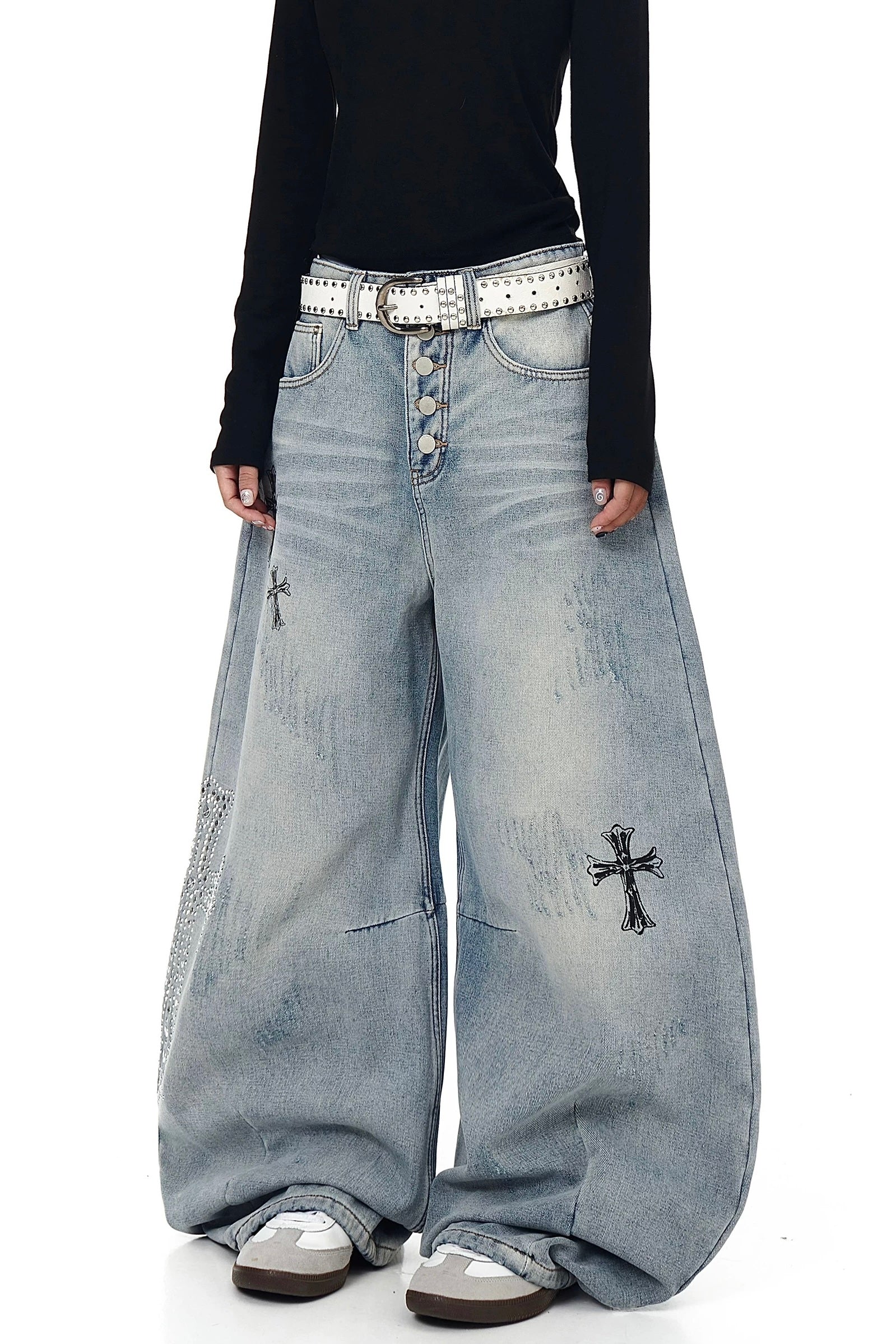 【ボトムス】スタッズクロスワイドデニム mry002368