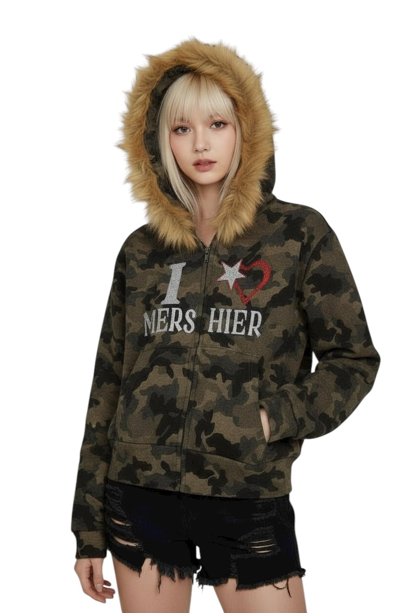 Camo Cozy Fur Jacket mry001638