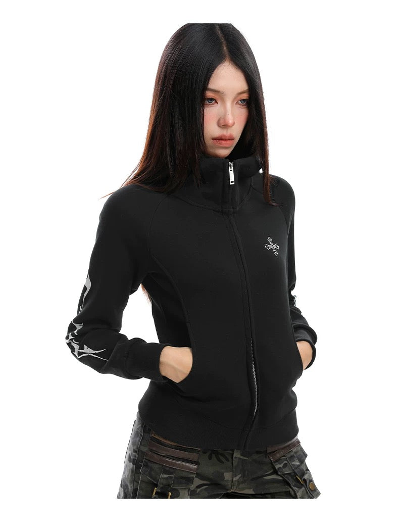 【評価★4.8以上／Top】Cross Embroidered Zip Sweat Jacket mry001933