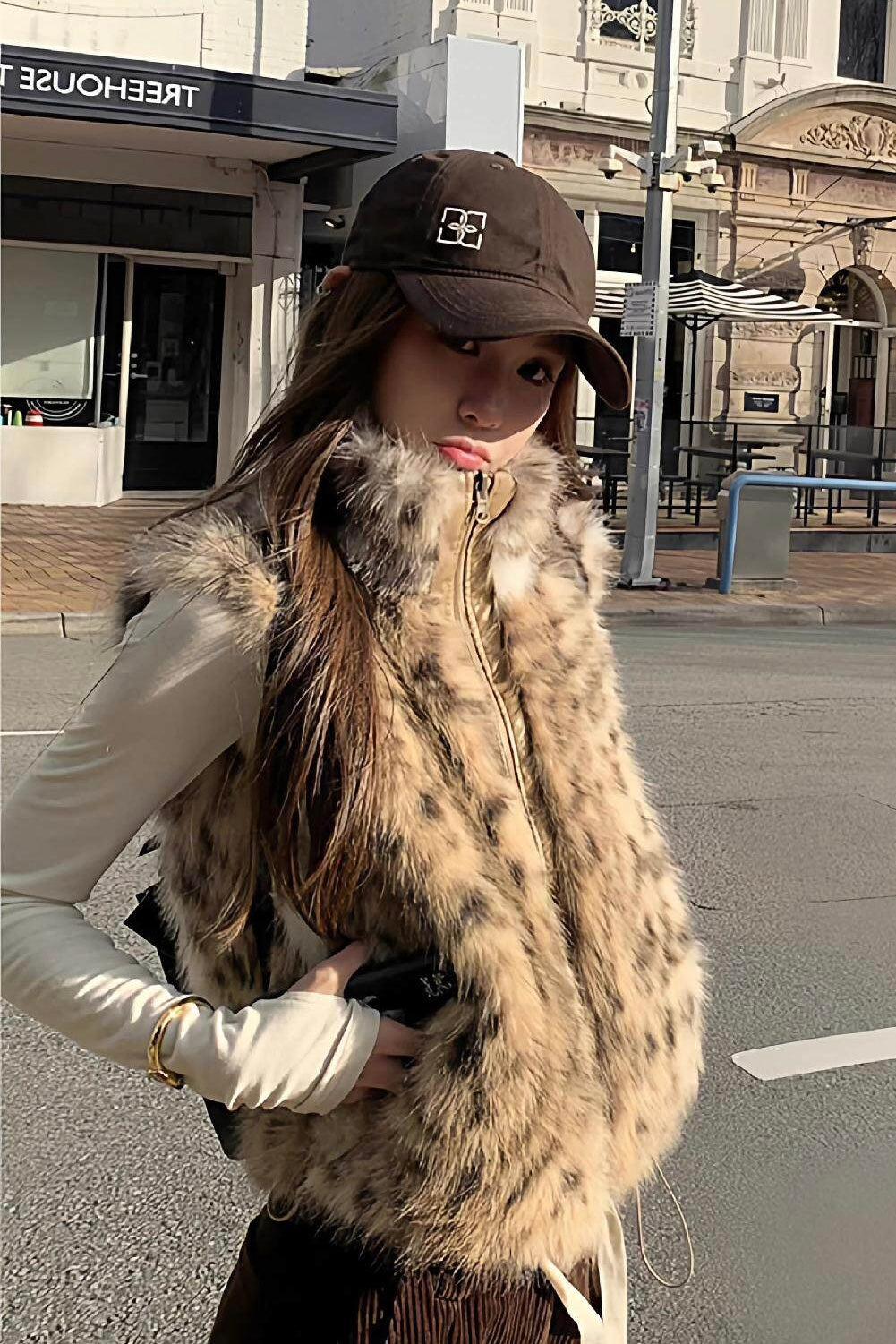 Leopard Faux Fur Zip Vest mry002217