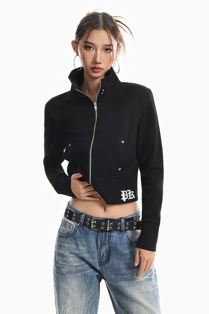 Cropped Zip-Up Cross Jacket mry002276