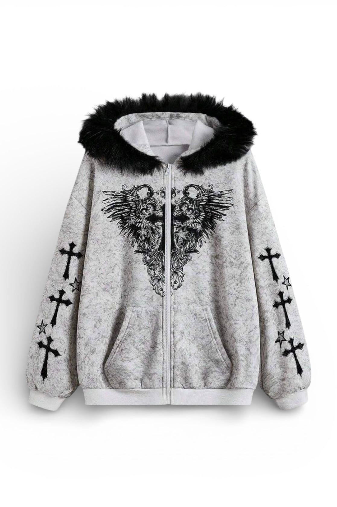Angel Cross Hooded Zip Hoodie mry002150
