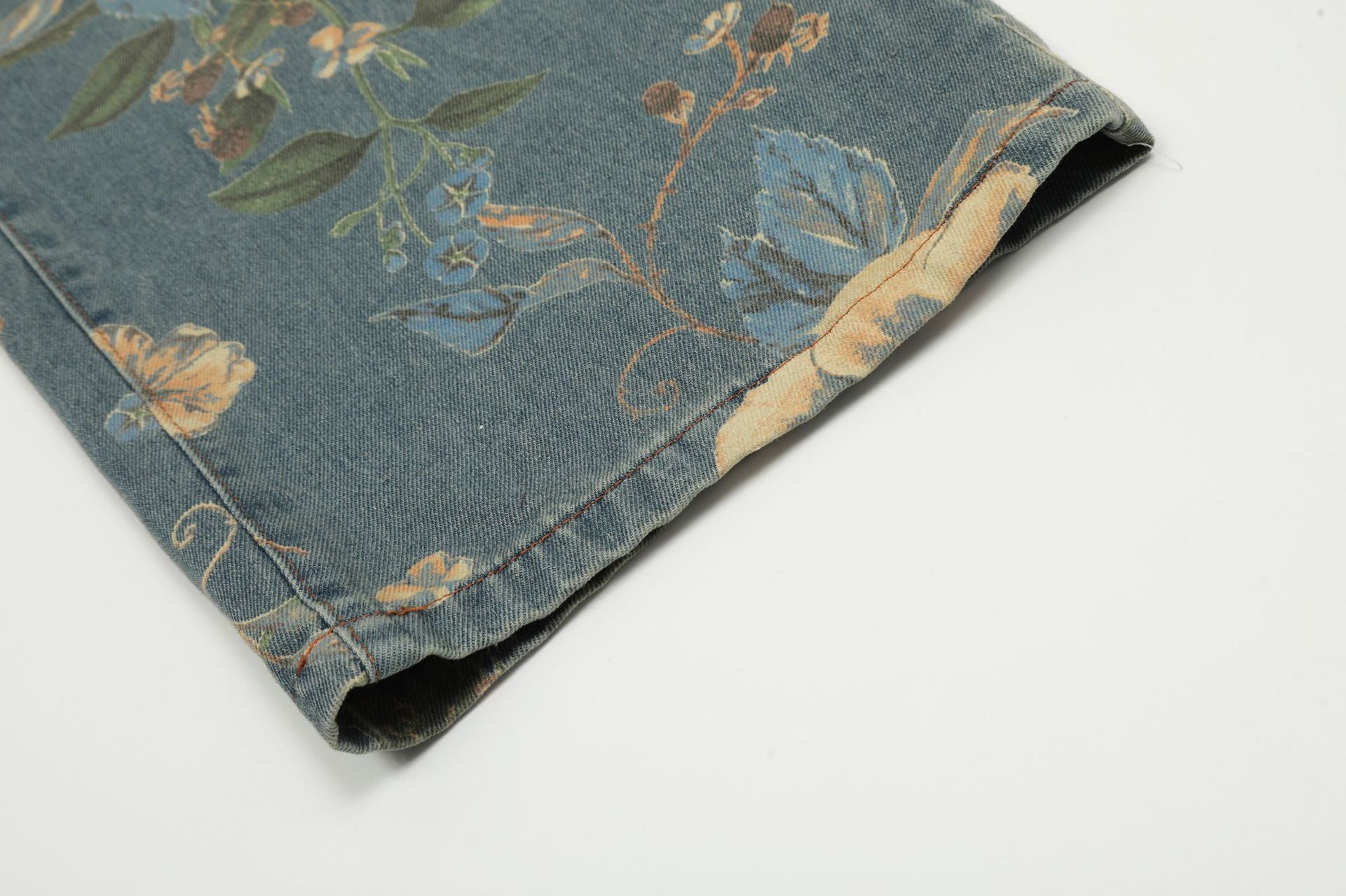 Vintage Floral Wide-Leg Denim Pants mry001734
