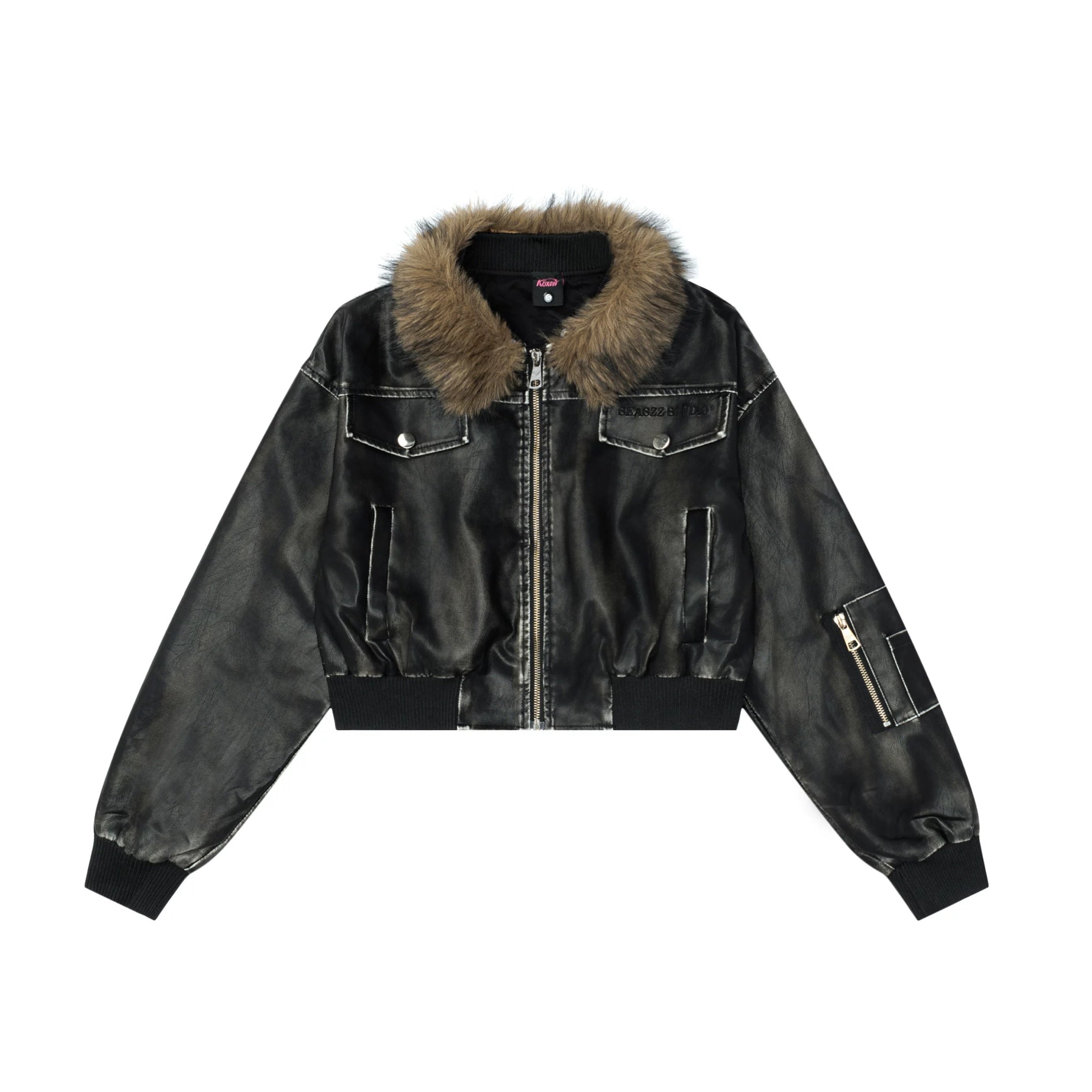 Cropped Leather Jacket mry002013