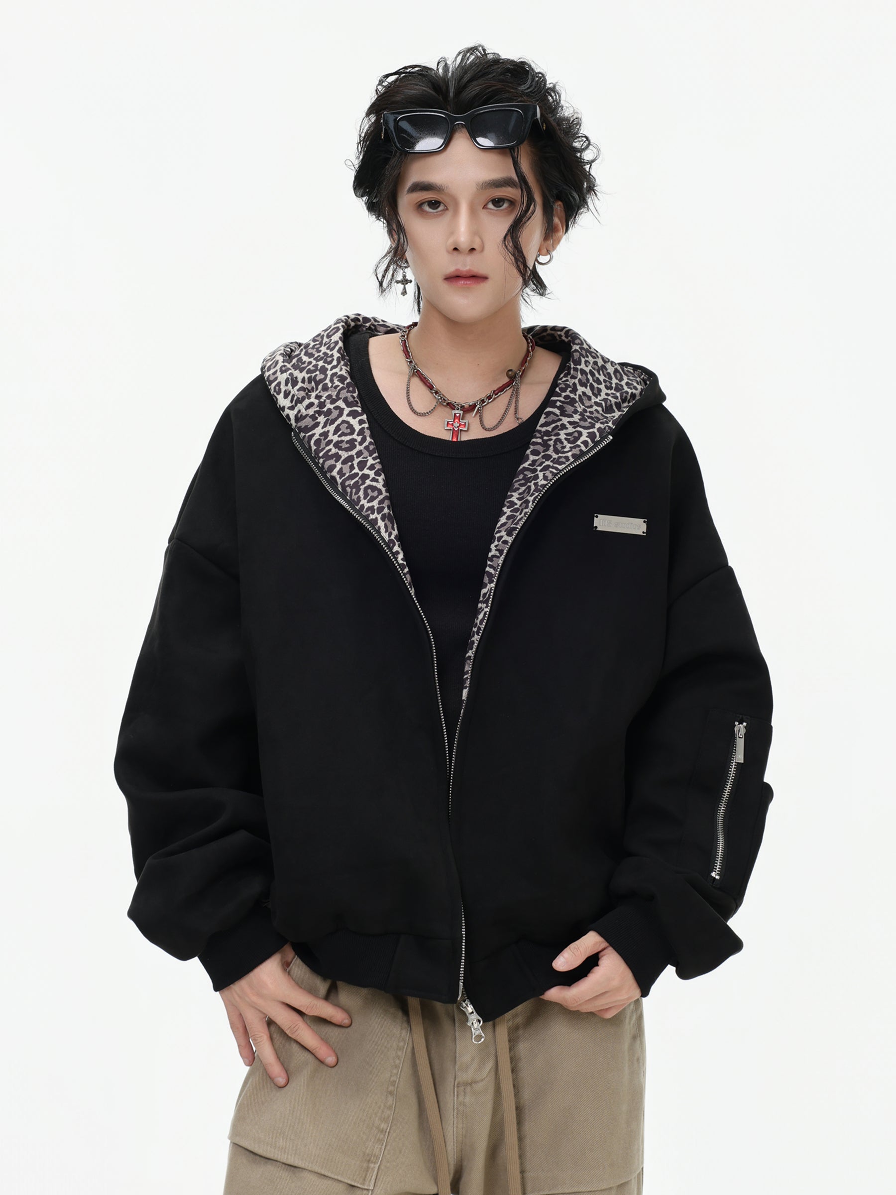 【評価★4.8以上／高品質】Leopard Lined Oversized Zip Hoodie Jacket mry001903