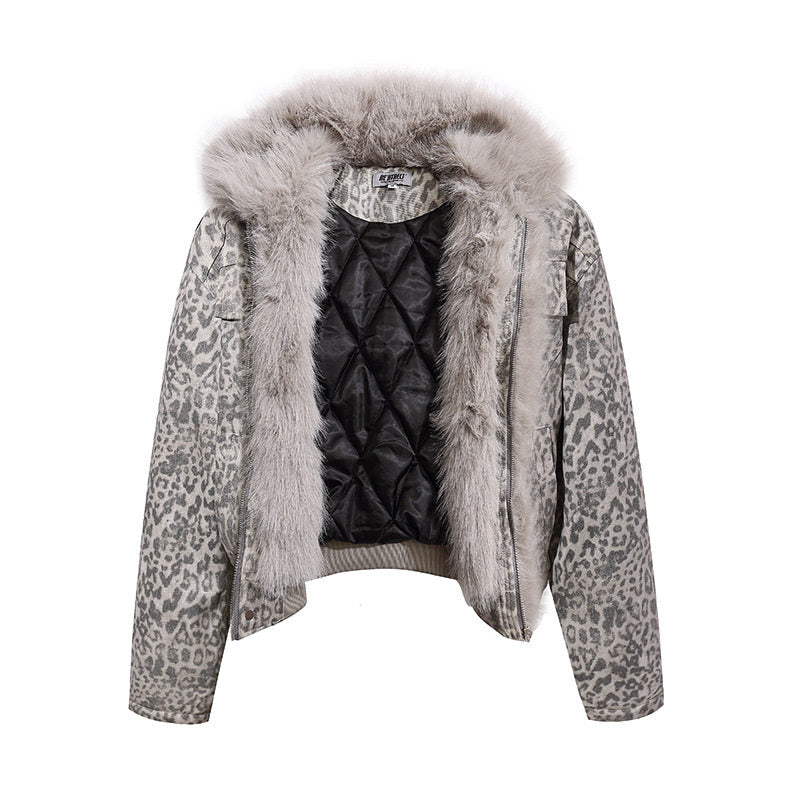 Leopard Faux Fur Trim Jacket mry002082