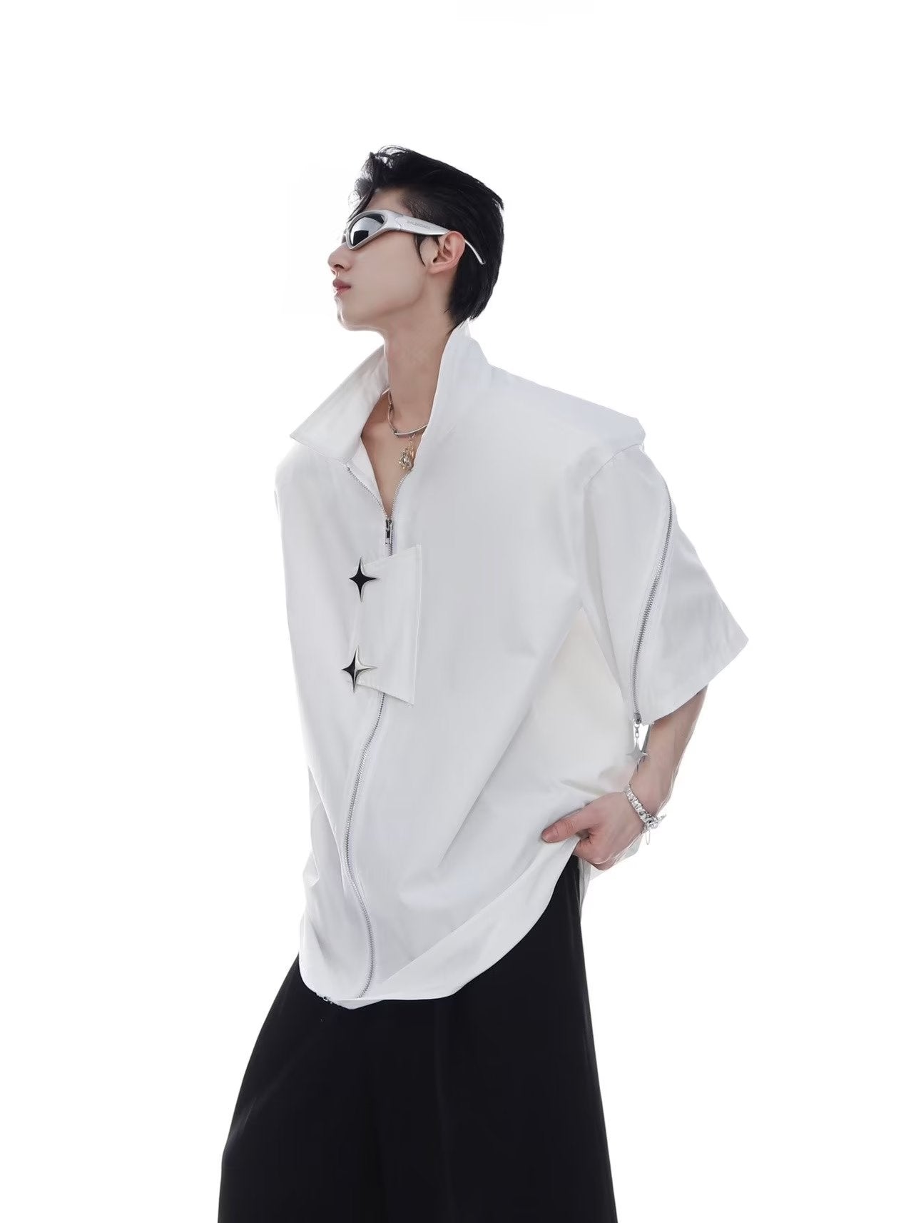 【2color】Starburst Zip-Up Oversized Shirt   mry001718