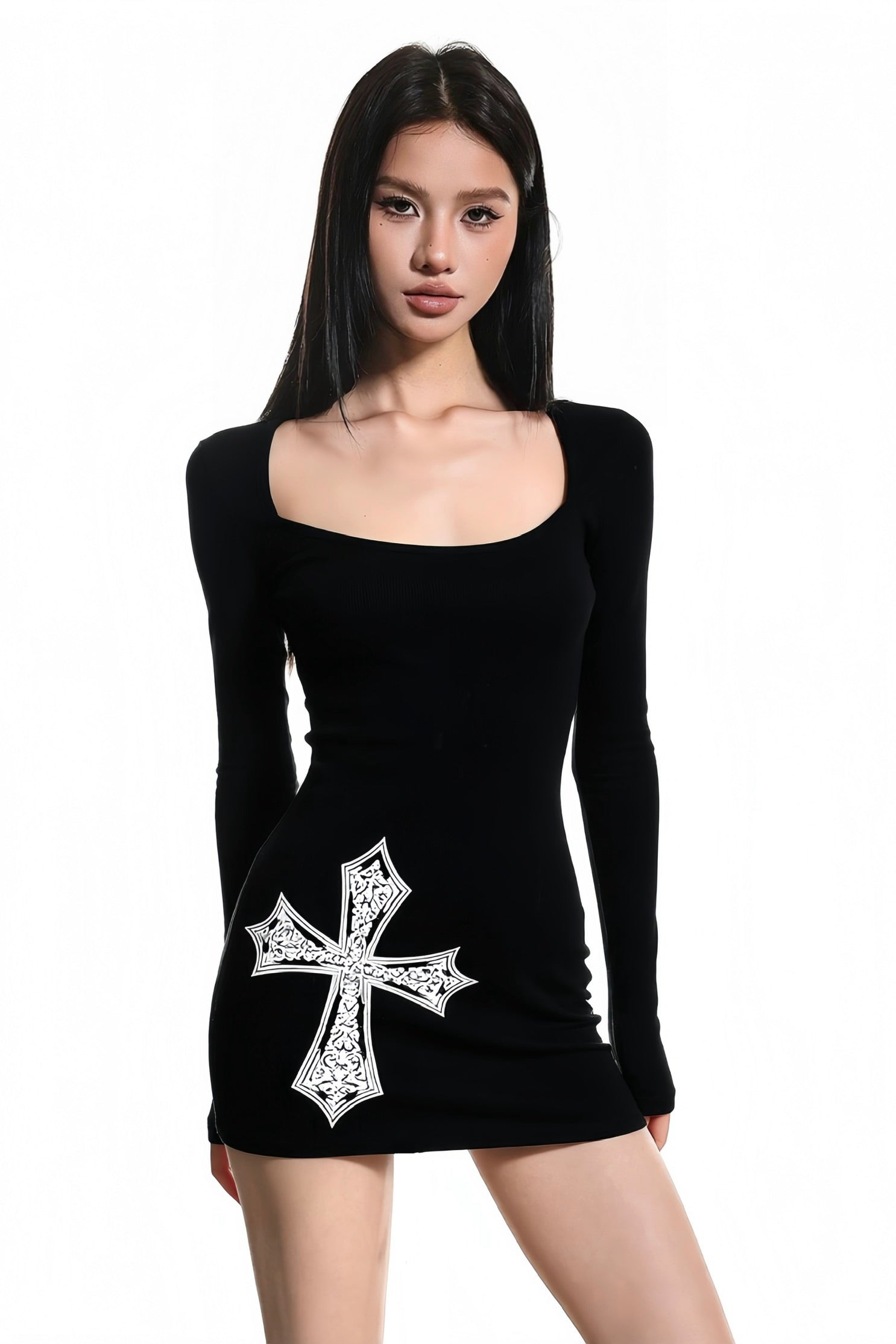 【トップス】クロスデザインタイトミニワンピース mry002347