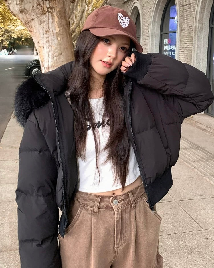 【爆安】Short Puffer Food Fur Jacket mry001966