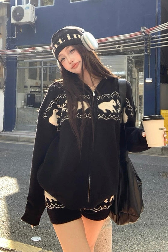 【Set-Up】Bear Knit Zip Hoodie Set-Up mry002216