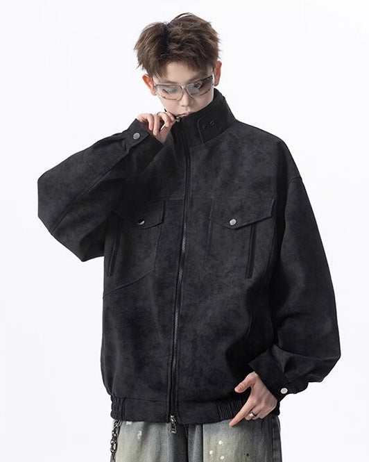 【2color】Faux Suede Stand Collar Jacket mry001831