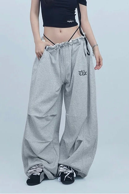 【ボトムス】ドローストリングワイドスウェットパンツ mry001878