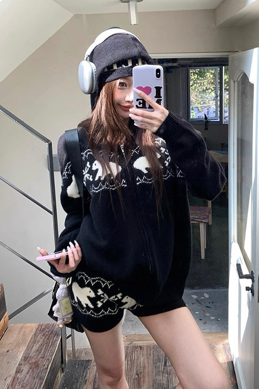 【Set-Up】Bear Knit Zip Hoodie Set-Up mry002216