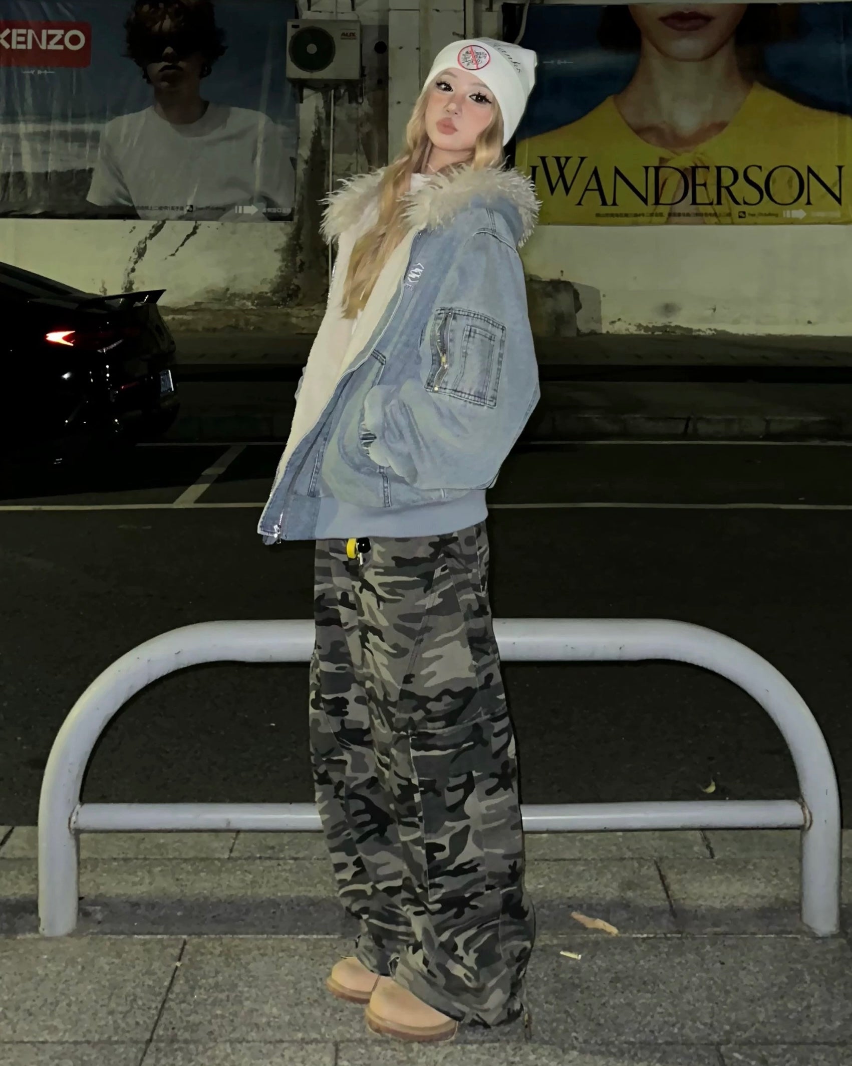 Fur Denim Hoodie Jacket mry002012