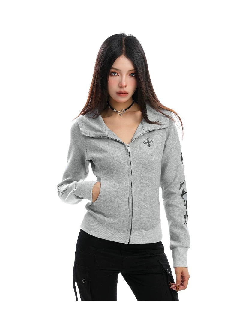 【評価★4.8以上／Top】Cross Embroidered Zip Sweat Jacket mry001933