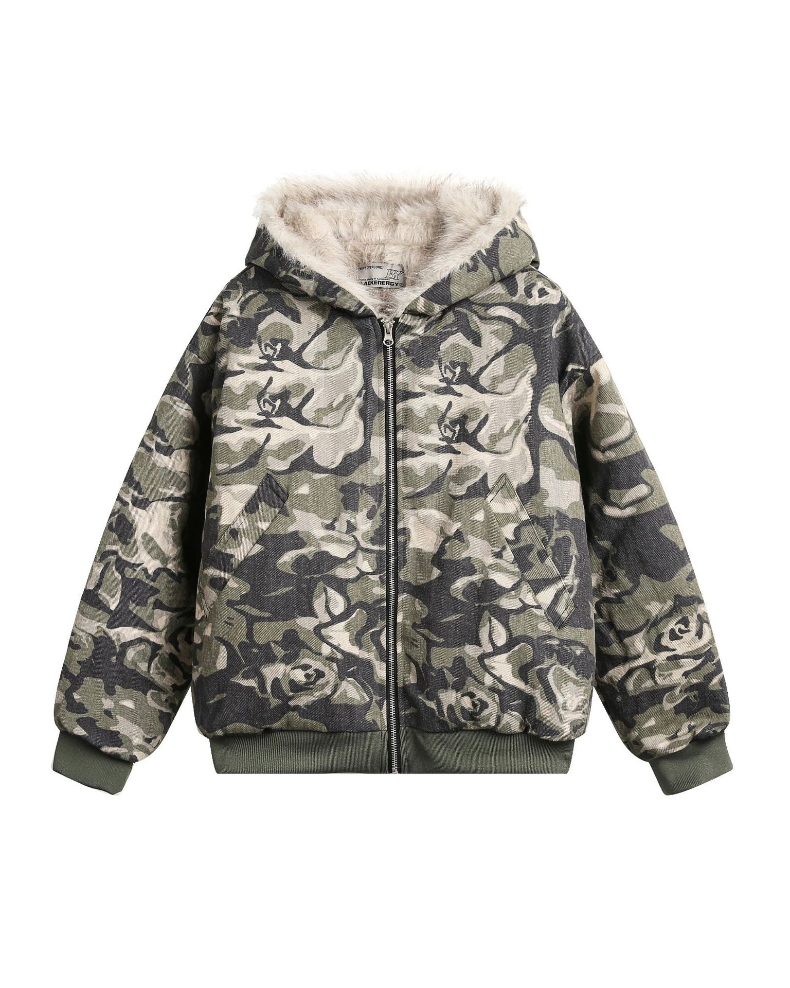 Camo Fur-Lined Hooded Jacket mry001848