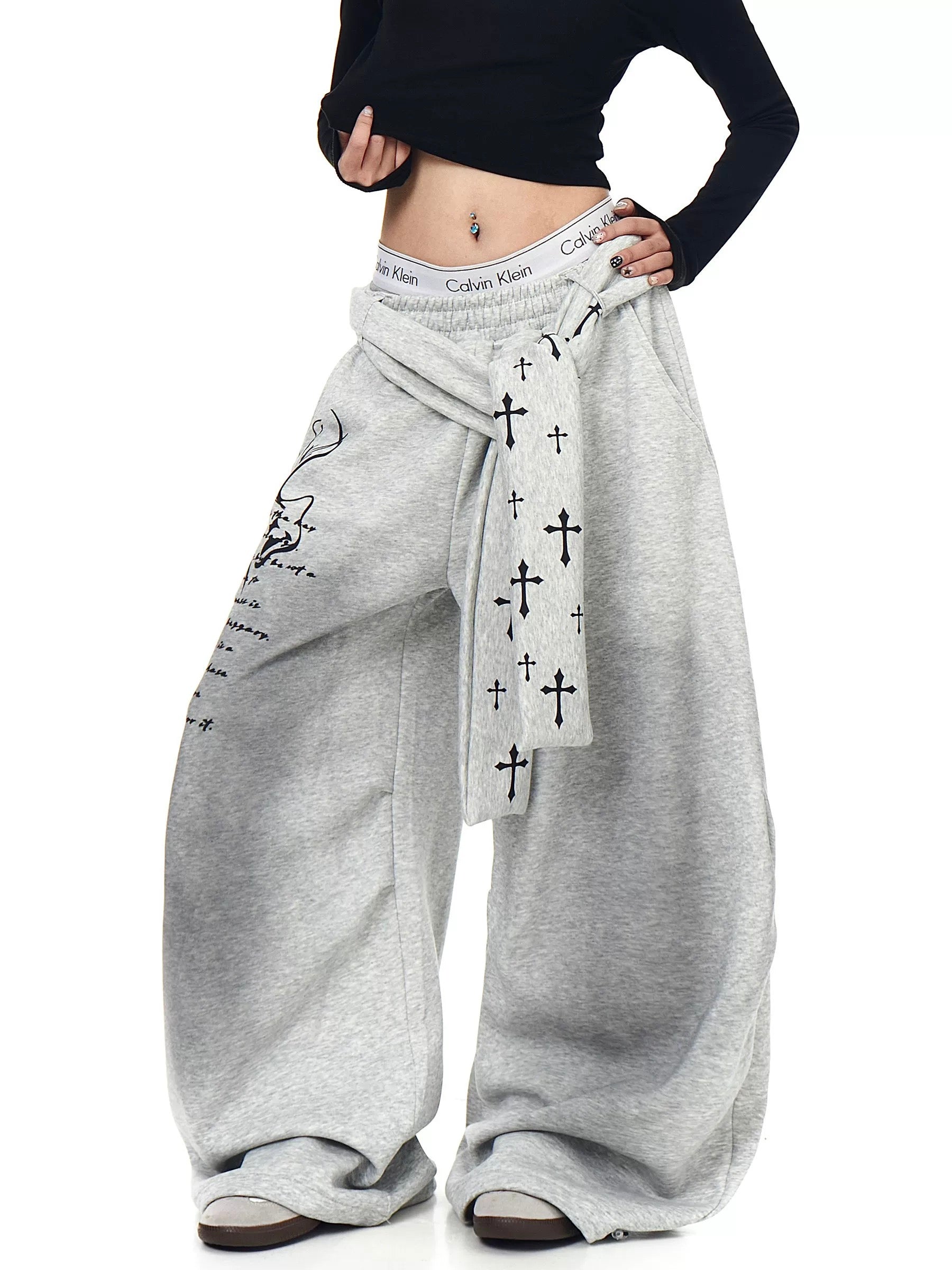 Cross Wrap Wide Sweat Pants mry002146