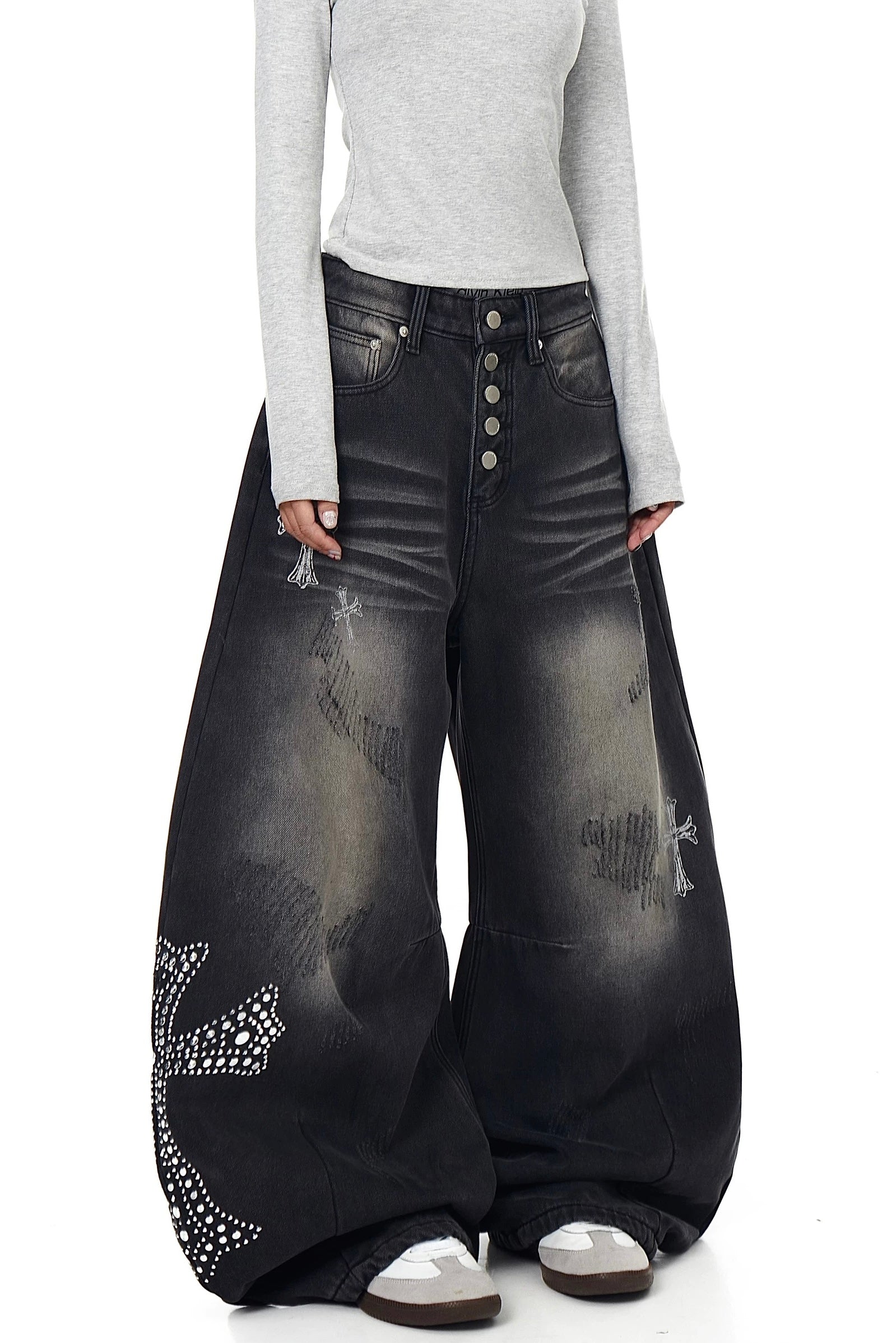 【ボトムス】スタッズクロスワイドデニム mry002368