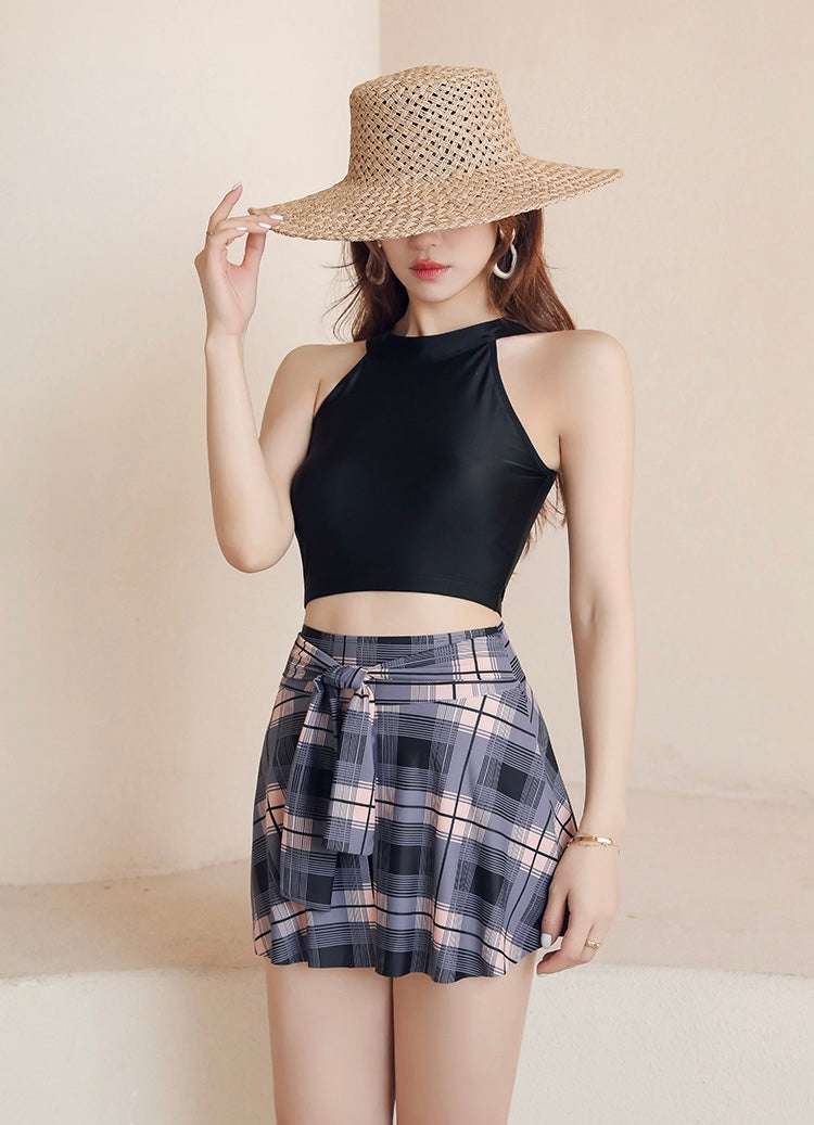 【2color】High-Waist Plaid Bikini Set mry001777