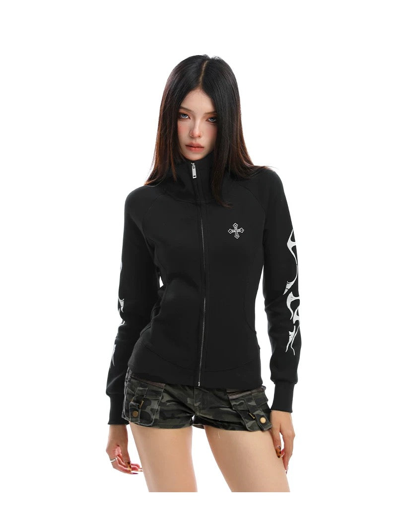 【評価★4.8以上／Top】Cross Embroidered Zip Sweat Jacket mry001933