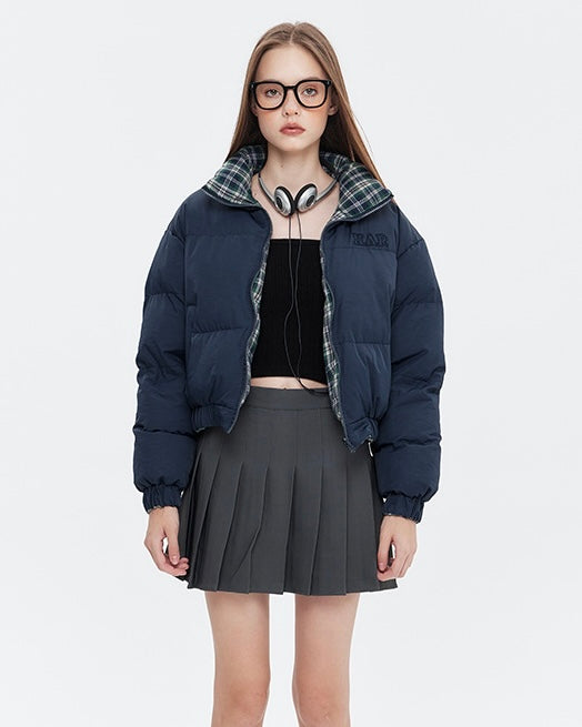 【2color】Reversible Checkered Short Down Jacket mry001802