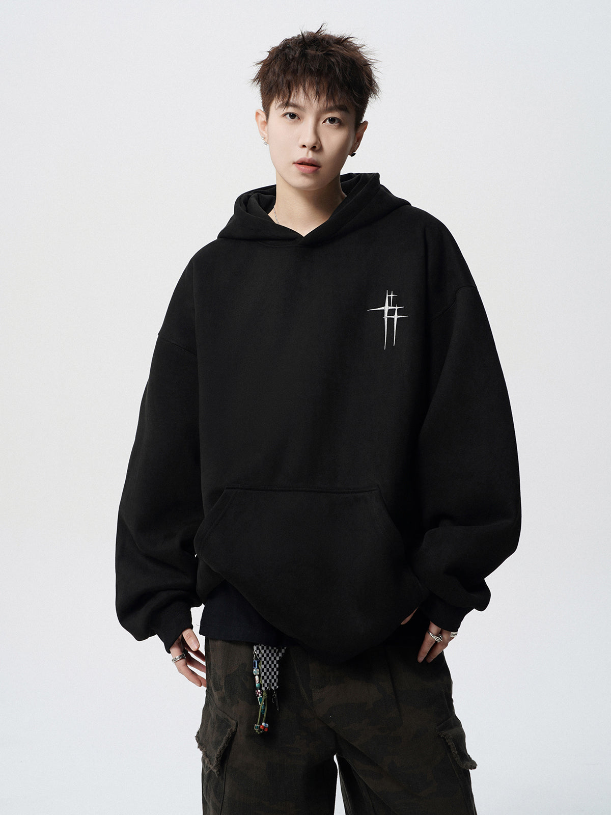 【評価★4.8以上／Tops】Minimal Cross Logo Oversized Hoodie mry001916