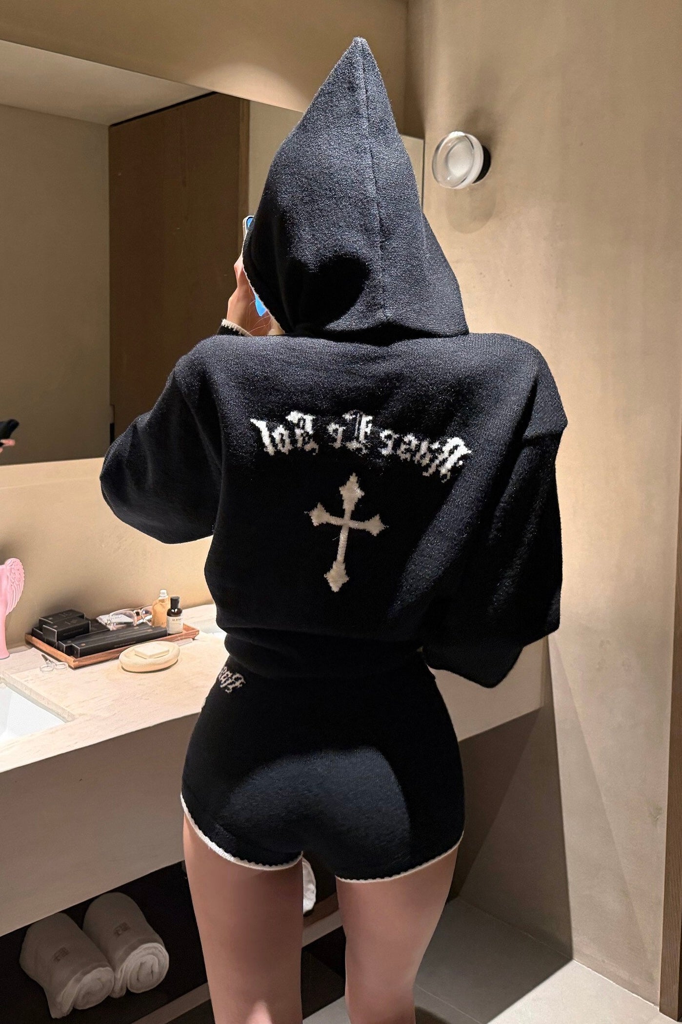 【Set-Up】Gothic Cross knit Hoodie Set-Up mry002213