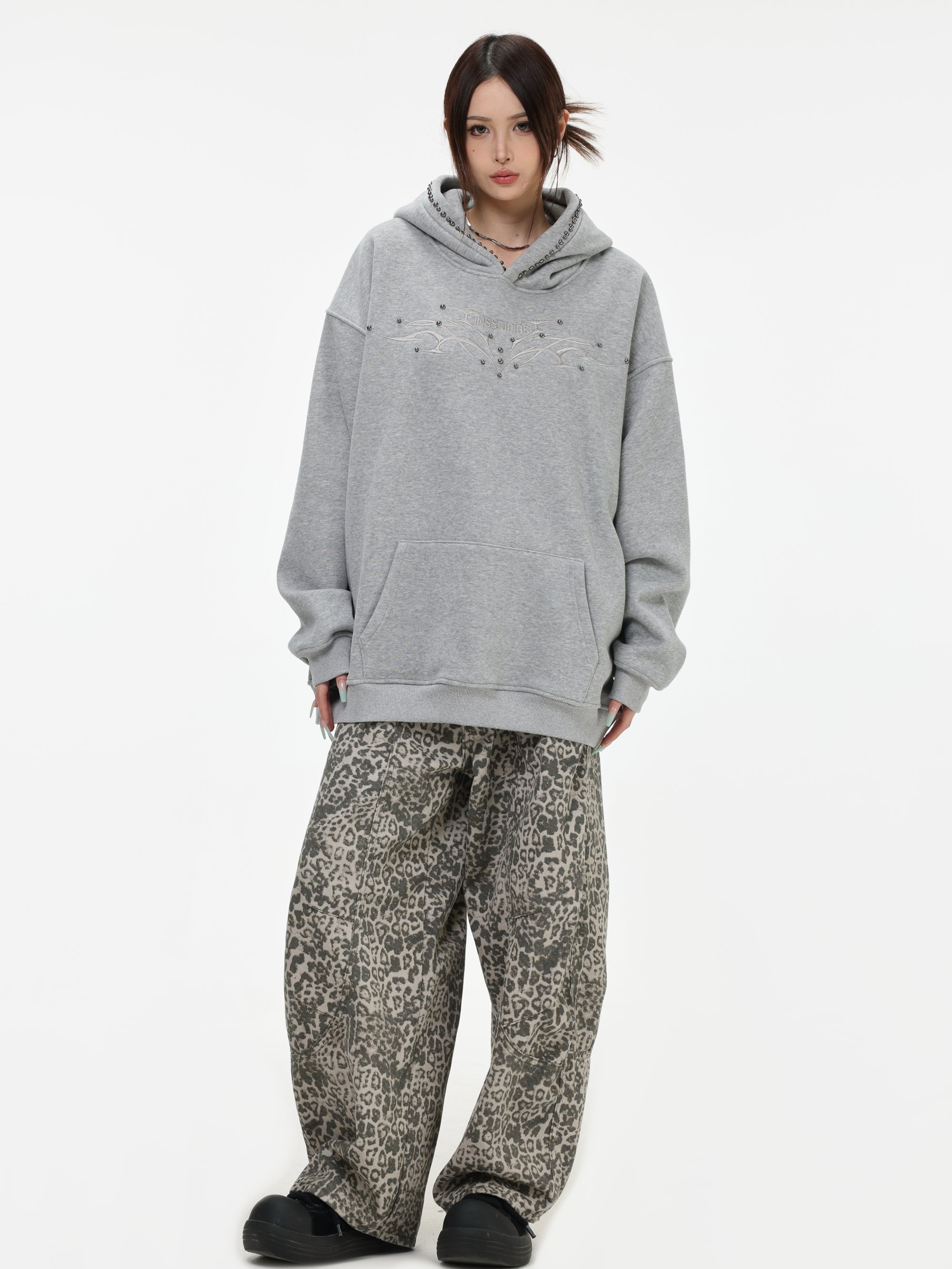 【評価★4.8以上／高品質】Tribal Studded Oversized Hoodie mry001900