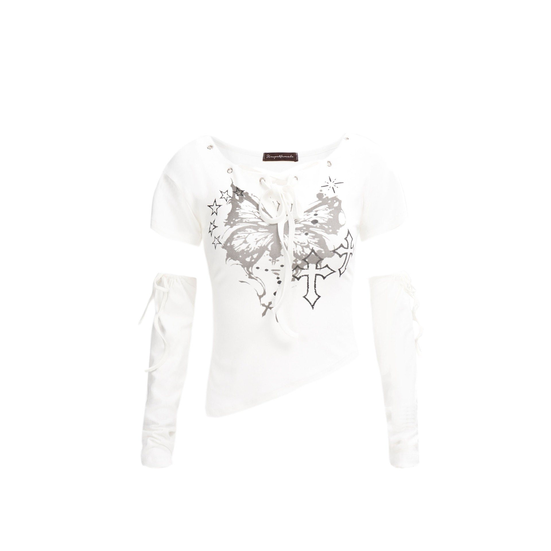 【注目度No.1 /2color】Butterfly Cross Lace-Up Graphic Tee mry001712
