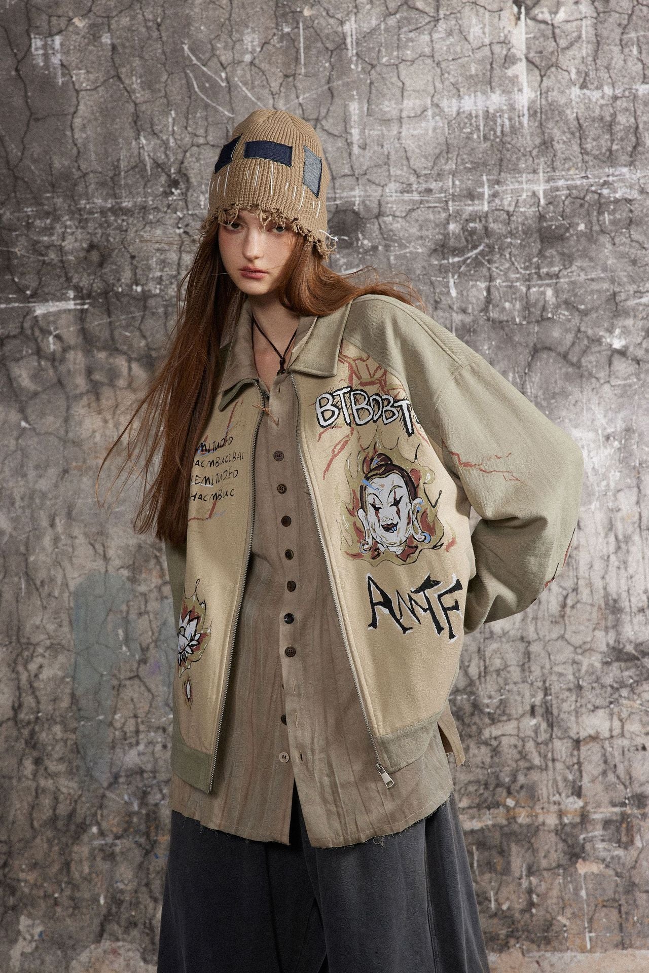 Graphic Print Zip Jacket mry001788