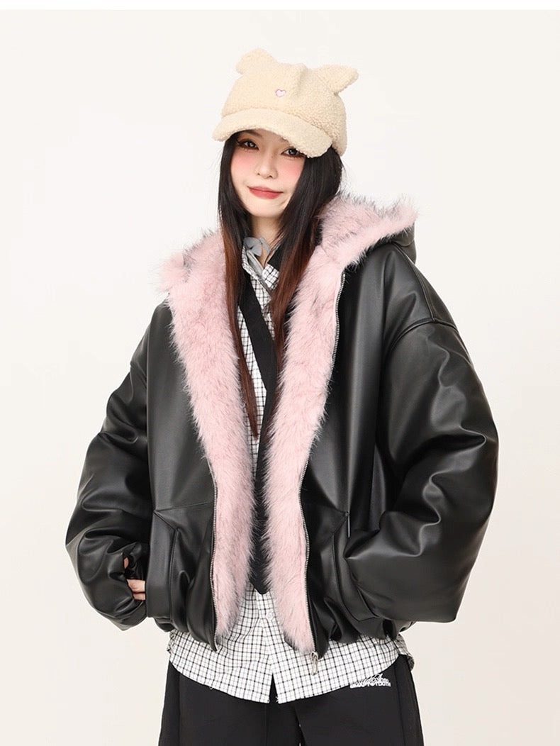 【評価★4.8以上】Oversized Faux Leather Jacket mry001958
