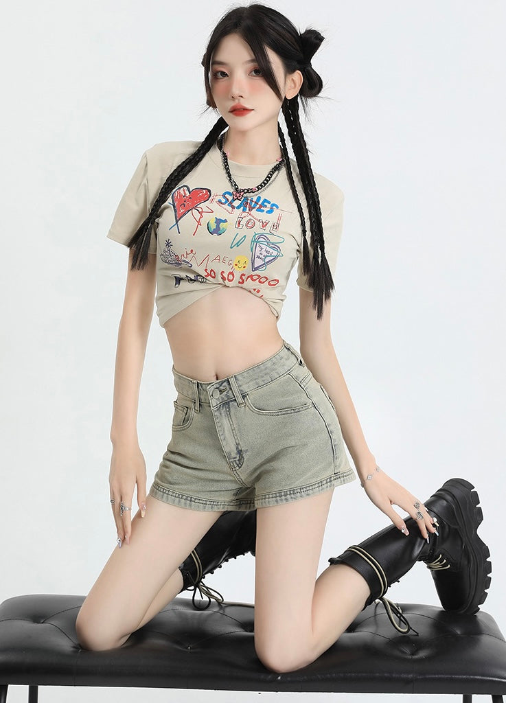 Zippered Back-Pocket Denim Shorts mry001748