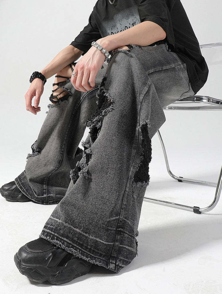 Extreme Distressed Wide-Leg Jeans mry001737