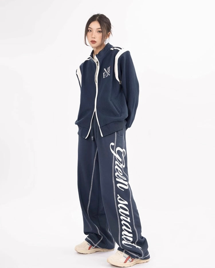 【Set-Up】Street Sport Track Set – Zip Up Jacket & Logo Wide Pants mry001891