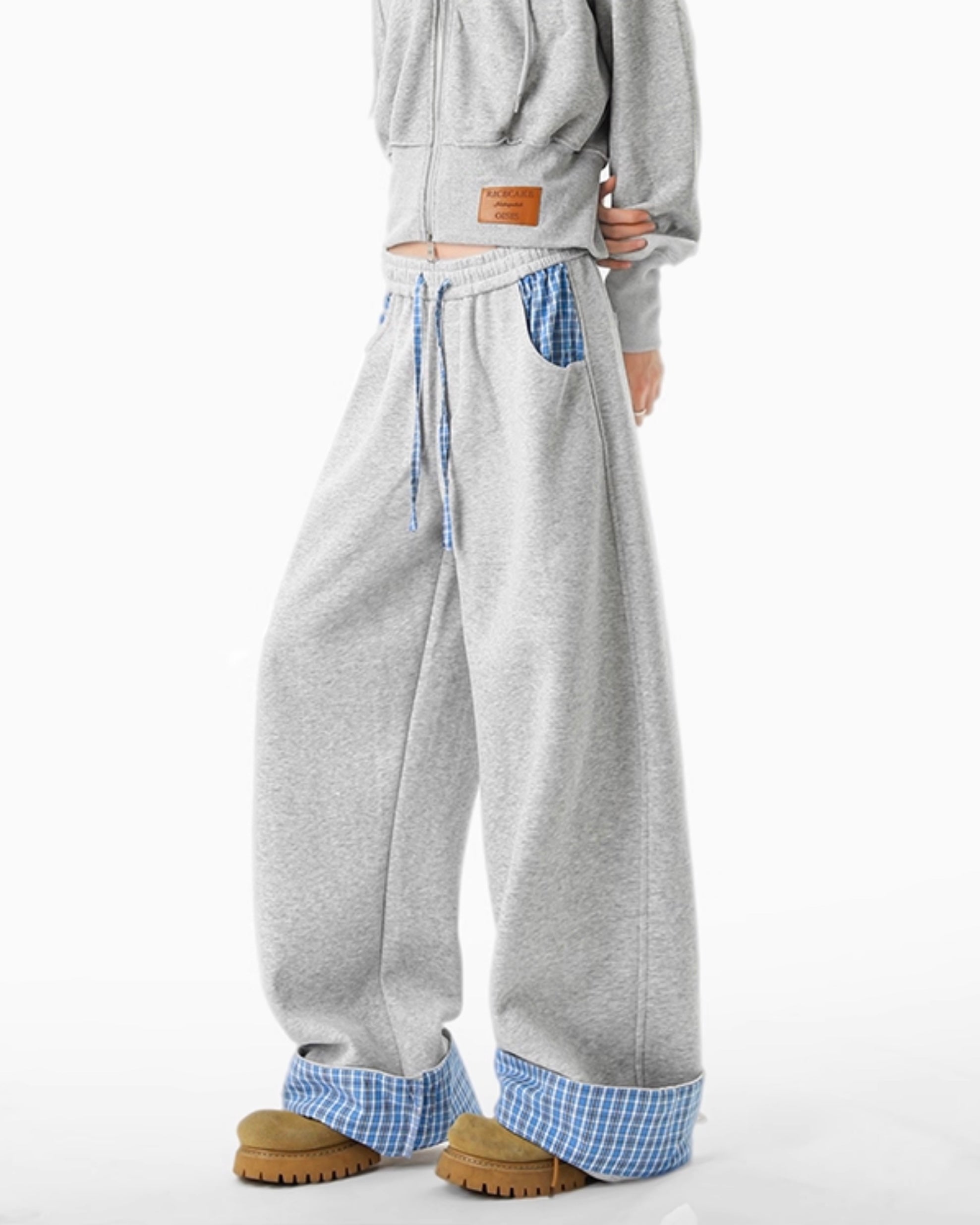 【YURU:FIT】Checkered Patch Wide-Leg Sweatpants mry001881