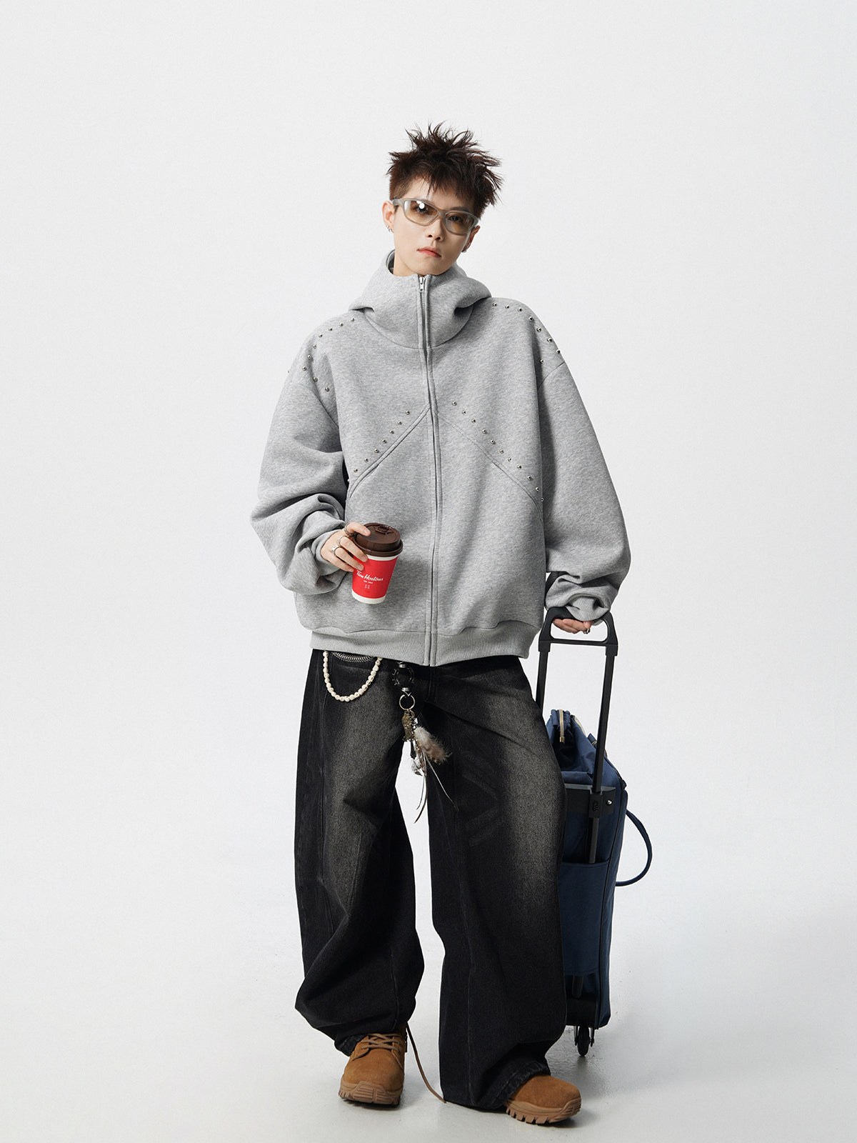 【評価★4.8以上／3color】Studded Oversized Zip Hoodie mry001897