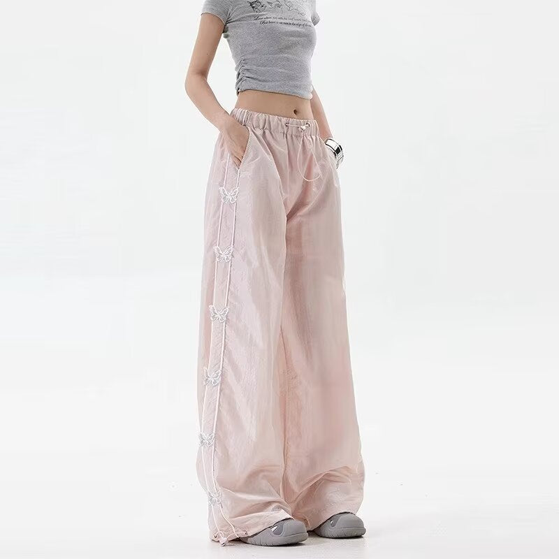 【2color】Butterfly Embroidered Parachute Pants mry001723