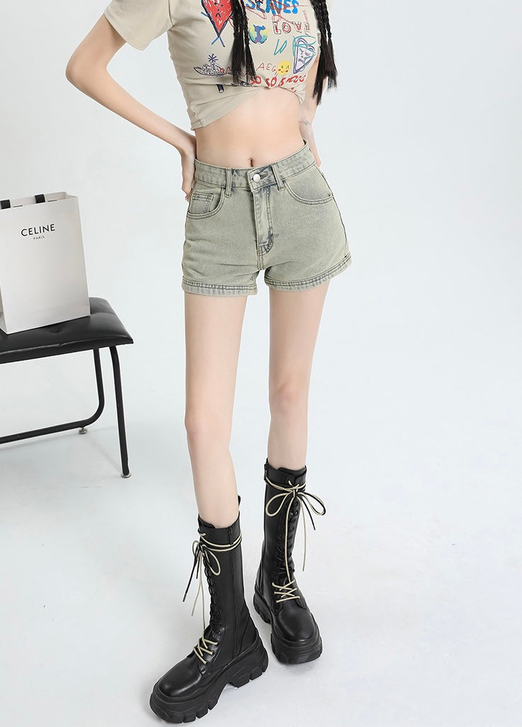 Zippered Back-Pocket Denim Shorts mry001748