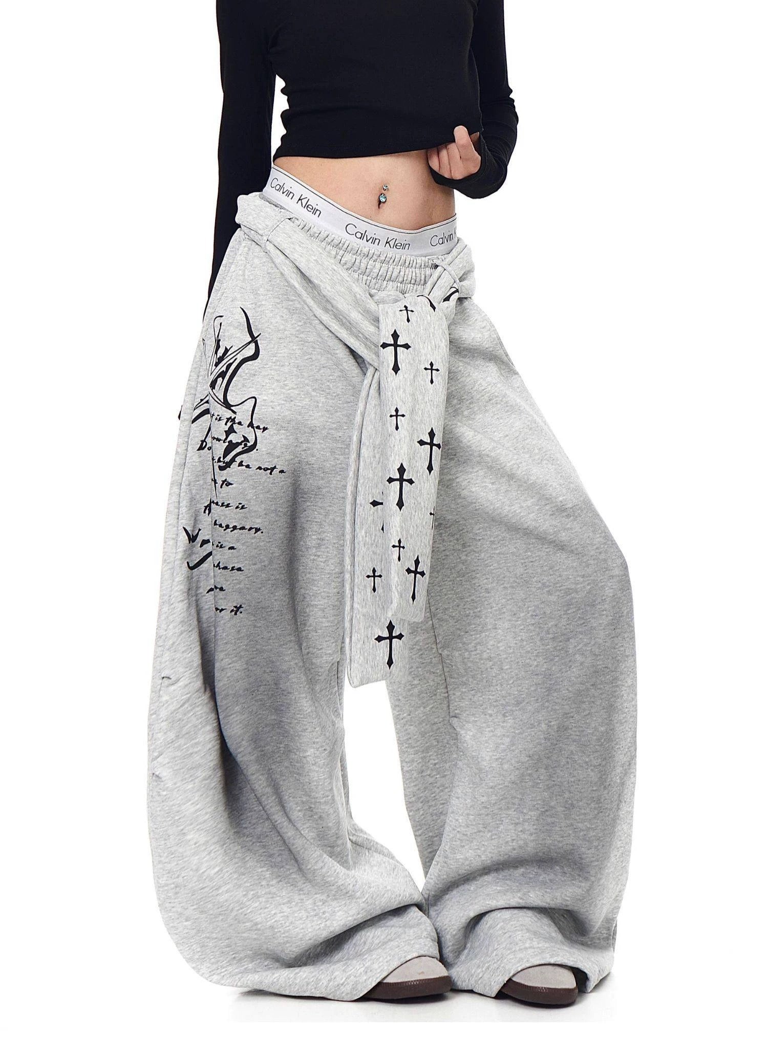 Cross Wrap Wide Sweat Pants mry002146