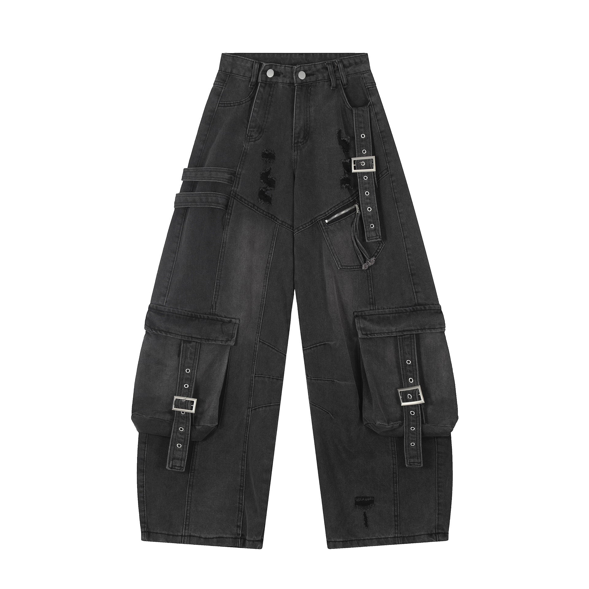 【2color】Shadow Buckle Wide Cargo Denim Pants mry001700