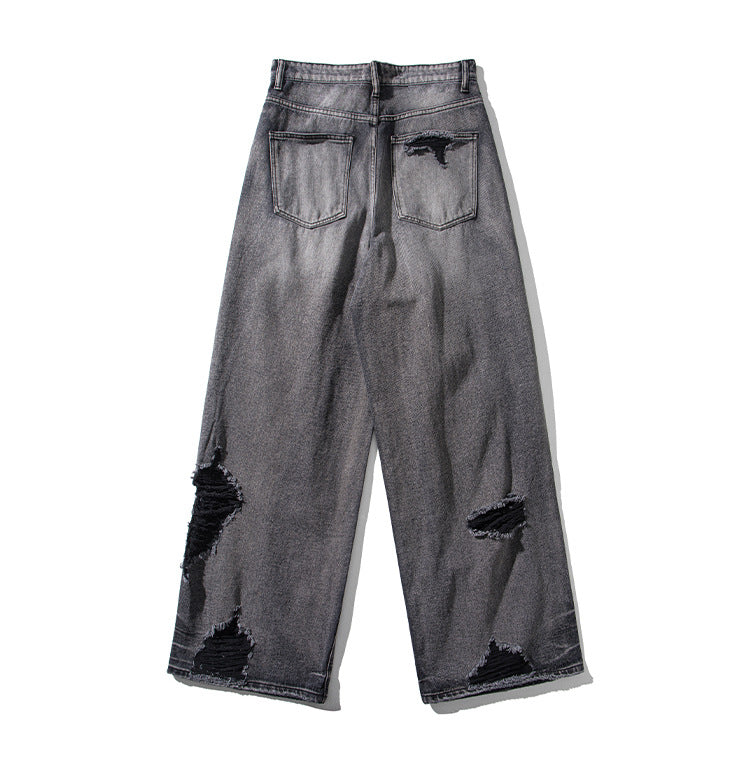 Extreme Distressed Wide-Leg Jeans mry001737