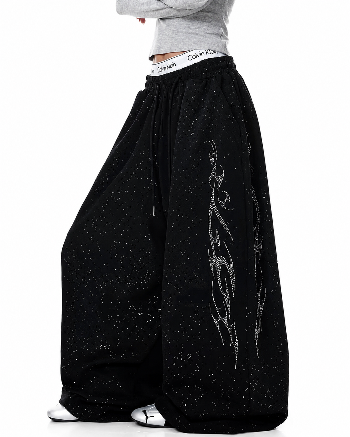 【ボトムス】ラインストーンフレイム スウェットパンツ mry002496