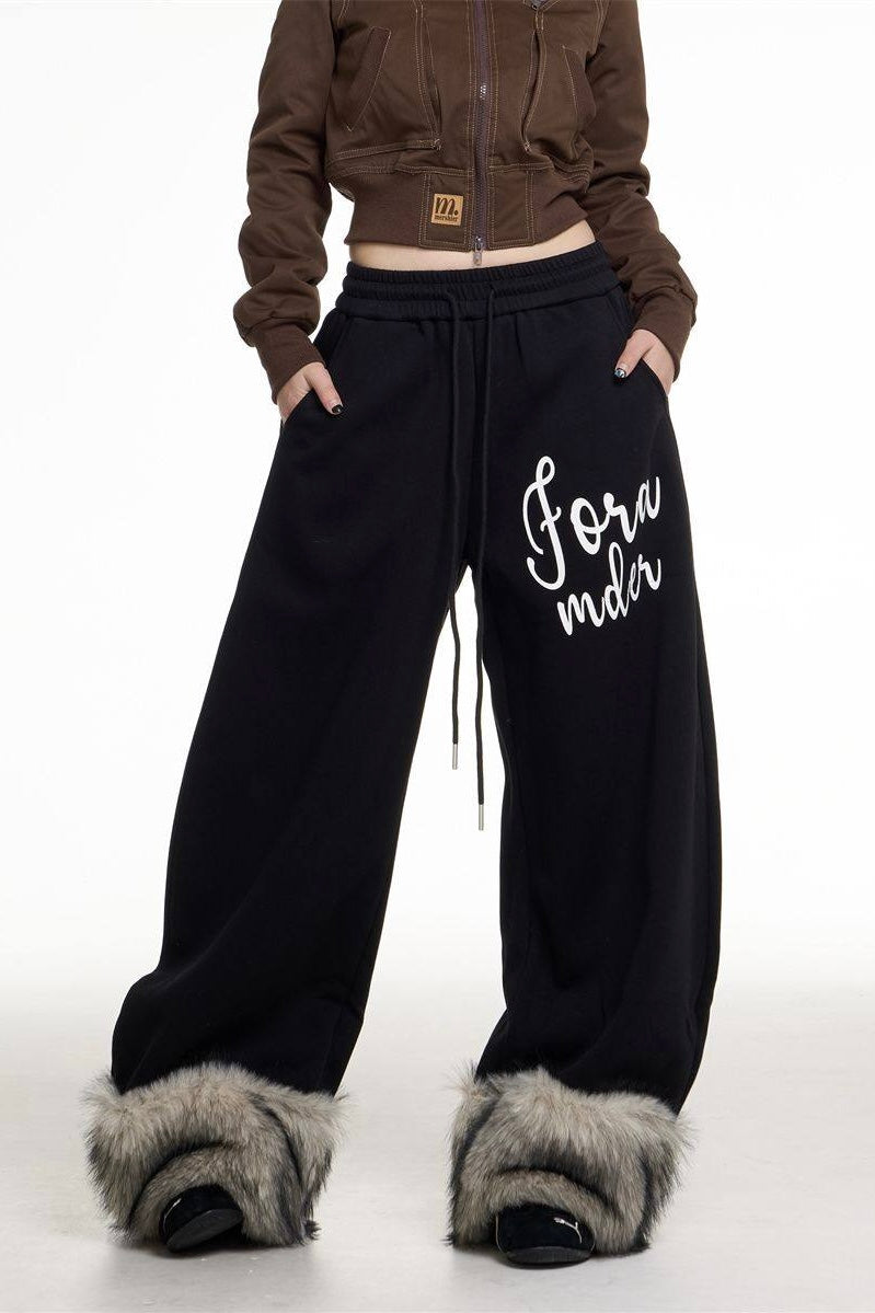 Fur Hem Wide Sweat Pants mry002152