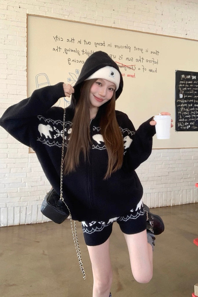 【Set-Up】Bear Knit Zip Hoodie Set-Up mry002216